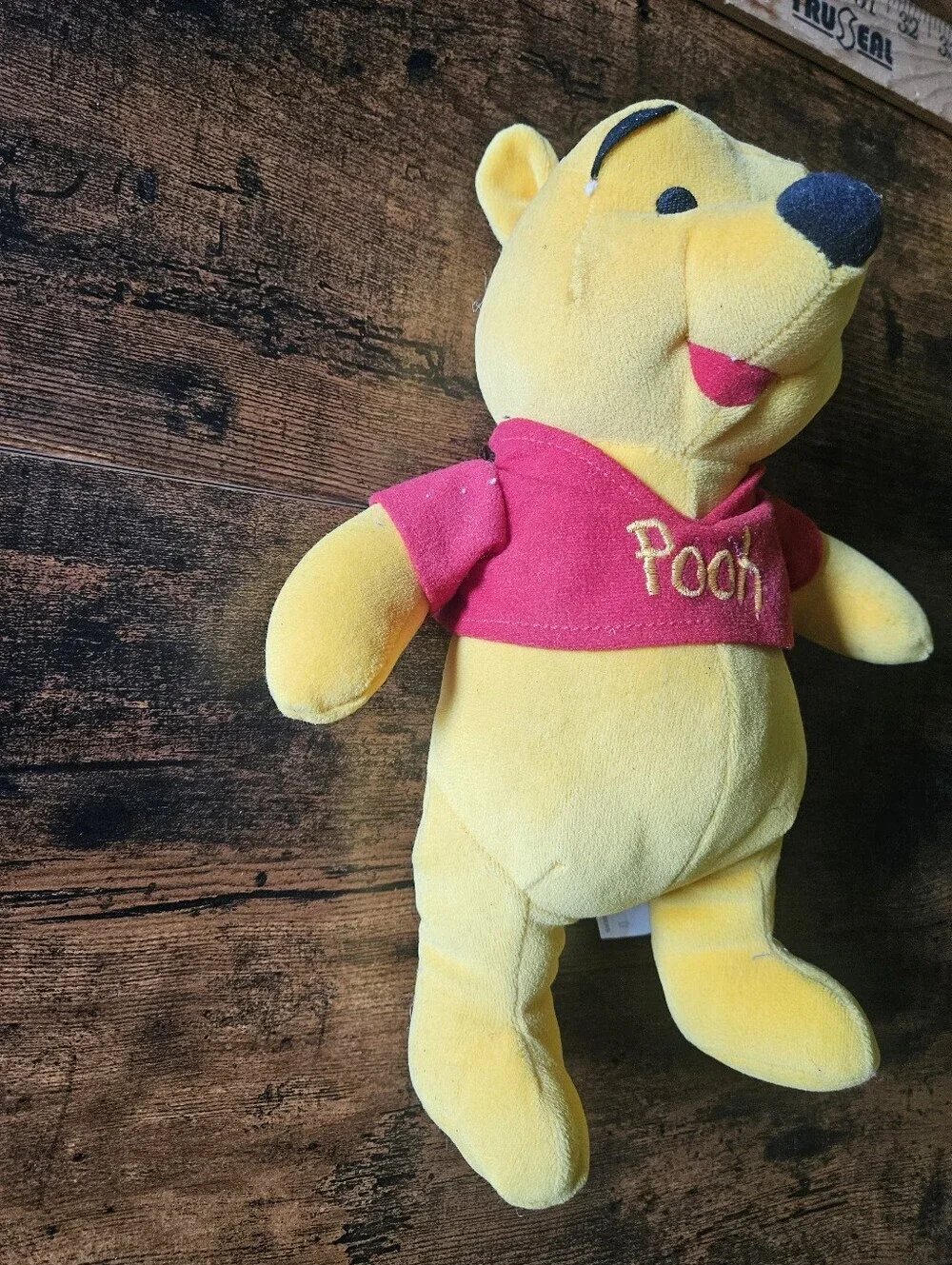 Vintage Mattel Pooh Plush in Yellow with Red Shirt